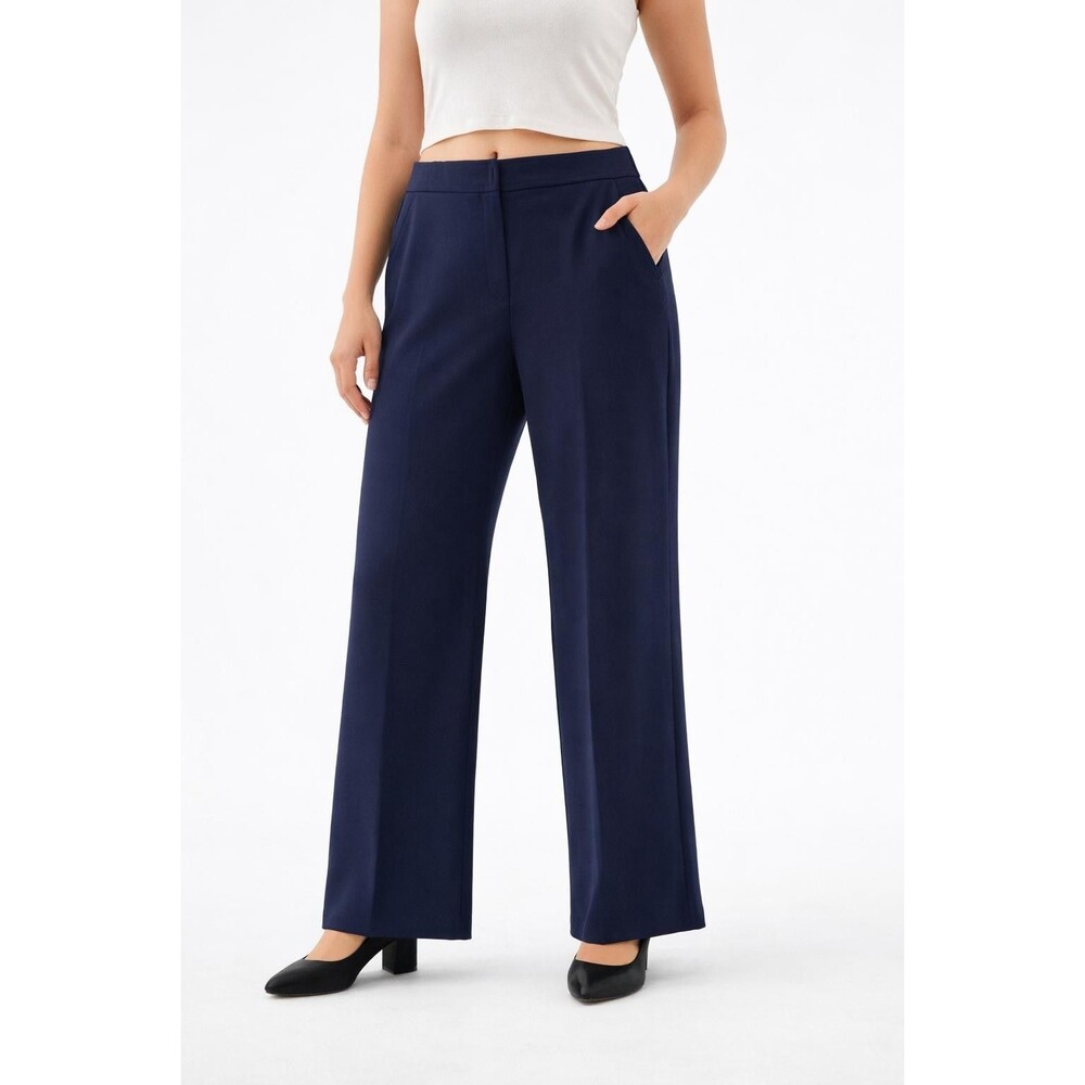 Trina Turk Women's Navy Blue Wide Legs Pants Size 12 Stretch Career Office